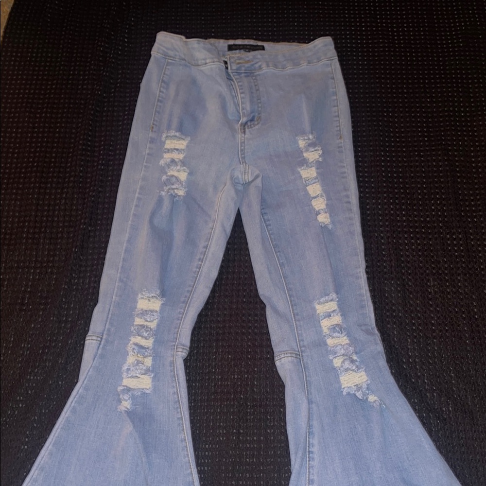 Blue Flare (Bell Bottom) Jeans with Distressed Details